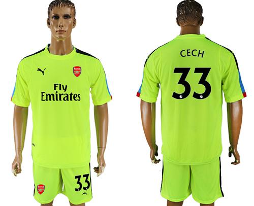 Arsenal #33 Cech Shiny Green Goalkeeper Soccer Club Jersey